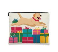 Dog Makeup Bag, Cute Labrador Holiday Cosmetic Travel Pouch for Women, Portable Small Canvas Zipper Organizer, Party Skincare Toiletry Bag, Beige, 7x9 Inch, Dog