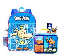 Dog Man Backpack and Lunch Box Set for Toddlers School Bundle + More | Insulated Lunch Bag & 16in Large Durable DogMan Bookbag Plus Water Bottle, More - Dog Man School Supplies