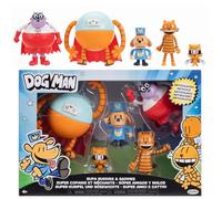 Dog Man Supa Buddies & Baddies 2.5" / 6.35cm Action Figure Multipack, Officially Licensed by Jakks Pacific, Articulated Figures, Includes Cat Kid, Petey, Lightning Dude and Commander Cupcake