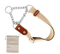 Dog Martingale Choke Collar with Chain and Leather, Antipull. M. Beige & Cognac