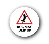 Dog May Jump Up Warning Sign - 9.5x9.5cm Brushed Aluminium