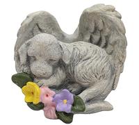 Dog Memorial Angel Ornament with Wings & Flowers - Dog Memorial Gifts for Garden or Grave - Dogs Grave Marker Ornament Cement Statue - Pet Loss Tribute Remembrance Keepsake - H8cm x W8.5cm x D8.5cm