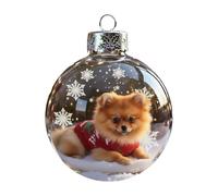 Dog Memorial Bauble - Dog Christmas Ornament, 8cm Clear Ball Bauble with Snowflakes Design, Decorative Tree Hanging Memorial Gifts (Khaki)