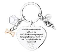 Dog Memorial Gifts Keyring for Men - Pet Loss Sympathy Keychain for Owner Women Silver, Cute Puppy Charm Present for Animal Lovers Boys Girls When Tomorrow Starts Without Me Heart