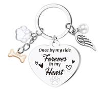 Dog Memorial Gifts Keyring for Men - Pet Loss Sympathy Keychain for Women Owner Silver, Cute Puppy Charm Present for Animal Lovers Girls Boys Once By My Side Forever In My Heart