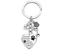 Dog Memorial Gifts Pet Memorial Keychain No Longer by My Side Forever in My Heart Key Chain Loss of Dog Gifts Paw Prints Charm Sympathy Gift, Silver, One Size