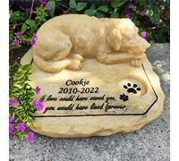 Dog Memorial Grave Stones Engraved with Name, Personalized Garden Stones Grave Markers with A Sleeping Dog Statue On The Top, Personalized Doggie Memorial Gifts Loss Gifts Outdoors