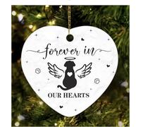 Dog Memorial Heart Ornament - Ceramic Pet Loss Keepsake with Angel Wings - Forever in Our Hearts Remembrance Christmas Ornament for Dog Lovers (black dog)