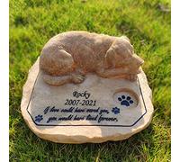 Dog Memorial Stones Grave Stones Engraved with Name, Dog Memorial Garden Stones Grave Markers with A Sleeping Dog Statue On The Top, Personalized Dog Memorial Gifts Loss Gifts Outdoors