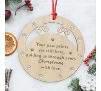 Dog Memory Christmas Wooden Engraved Bauble, Pet Puppy Memorial Xmas Decoration Gift, In Memory Of Cat Dog Pet Animal Ornament, Memorial Christmas Tree Decorations (Paw Prints Guiding)