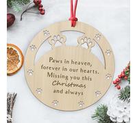 Dog Memory Christmas Wooden Engraved Bauble, Pet Puppy Memorial Xmas Decoration Gift, In Memory Of Cat Dog Pet Animal Ornament, Memorial Christmas Tree Decorations (Paws In Heaven)