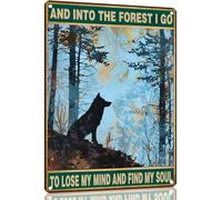 Dog Metal Sign And Into The Forest I Go to Lose My Mind and Find My Soul Hiking Girl Retro Metal Tin Sign Vintage Sign for Home Coffee Wall Decor 8x12 Inch