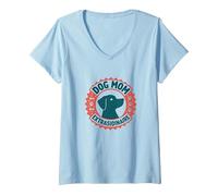 Dog Mom Extraordinaire Retro Badge Pet Lover V-Neck T-Shirt, Women, Baby Blue, S