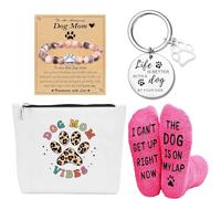 Dog Mom Gifts for Women, 4pcs Women Gift Set for Dog Lovers, Animal Paw Funny Socks, Birthday Present with Portable Cosmetic Bag,Bracelet,Keychain