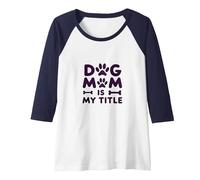 Dog Mom is My Title Paw Print Pet Lover Raglan Baseball Tee, Women, Navy/White, S