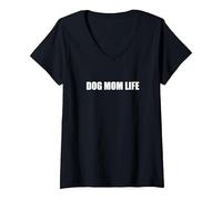 Dog Mom Life V-Neck T-Shirt, Women, Black, M