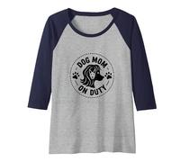 Dog Mom On Duty Paw Print Circular Badge Raglan Baseball Tee, Women, Navy/Athletic Heather, XXL