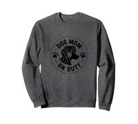Dog Mom On Duty Paw Print Circular Badge Sweatshirt, Adult Unisex, Dark Heather Grey, M