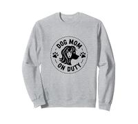 Dog Mom On Duty Paw Print Circular Badge Sweatshirt, Adult Unisex, Heather Grey, XXL