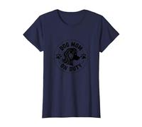 Dog Mom On Duty Paw Print Circular Badge T-Shirt, Women, Navy, XXL