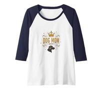 Dog Mom Queen Regal Pet Lover Raglan Baseball Tee, Women, Navy/White, M