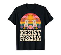 Dog Mom Resist Fascism Retro Groovy Rainbow No Kings Hippie T-Shirt