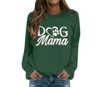 Dog Mom Sweatshirt Women's Without Hood Oversized Pullover with Letter Pattern and Cute Dog Paw Motif Autumn Winter Cotton Crew Neck Jumper Long Sleeve T Shirt Streetwear, 02 Dark Green, M