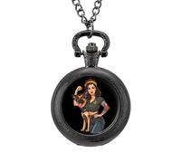 Dog Mothers Day German Shepherd Vintage Pocket Watches Roman Numerals Quaretz Watch with Chain Christmas Birthday Gifts Black-Style