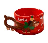 Dog Mug - 380ml 3D Dachshund Handle Ceramic Novelty Cup, Aesthetic Animal Coffee Mug, Hand-Painted Figural Tea Cup, Quirky Kitchenware Decor, Campfire Party Drinkware, Dog Lover Gift Black Brown White