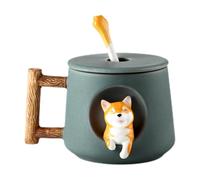 Dog Mug with Lid Spoon - Ceramic Shibaa Inuu Coffee Cup | Home Use Tea Mug | Cute Creatives Drinkware 420ml Capacity for Couples, Men Women, Desktop Beverage Cup, Decorative Animal Design