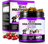 Dog Multivitamin Chewable,15-in-1 Dog Vitamins & Supplements for Dogs, Hip & Joint Supplements, Immune System, Skin & Coat, Gut Health, for All Ages All Breeds(150 Chews Duck Flavor)