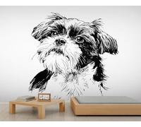 Dog Mural Black and White Sketch of A Puppy Room Wallpaper Pet Theme Wallpaper for Bedroom Wall Mural Poster for Living Room Bedroom Kids Room Sofa TV Background Decor 500X350cm