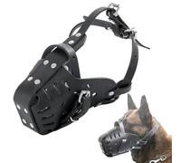 Dog Muzzle, Adjustable Leather Dog Muzzle, to Prevent Biting,Barking and Eating, Breathable Training Muzzle Mouth Cover for Large Dogs and Medium Dogs(Medium)