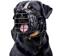dog muzzle， Adjustable metal and leather muzzle for German Shepherd, Doberman, Rottweiler and other medium and large(M)
