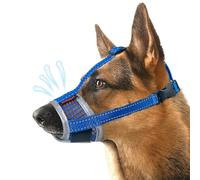 Dog Muzzle, Air Mesh Breathable Muzzle for Medium Large Sized Dogs to Anti & Prevent Biting Barking, Soft Grooming Muzzle for German Shepherd Dog with Reflective & Adjustable Strap(Blue-S…