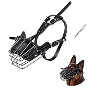 Dog Muzzle, Dog Metal Face Basket, Dog Mouth Breathable Adjustable Leather Leash Suitable for Large Medium-Sized Dogs (M)