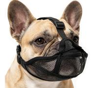 Dog Muzzle for French Bulldog, Soft Breathable Mesh Anti Eating Short Snout Design for Frenchie Shih Tzu Pug, Adjustable Allows Drinking Panting, Black Size S