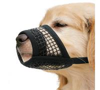 Dog Muzzle for Medium & Large Dogs, WoofGuard Breathable Basket Muzzle with Mesh - Adjustable Soft Muzzle for Walking, Training, Grooming & Vet Visits (Size L, Black)