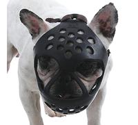 Dog Muzzle for Short Snout Dogs Breathable Holes Stop Biting Chewing Barking Licking Wound Lightweight Hollow-Out Mesh Allows Panting Drinking Practical Home Alone Walking