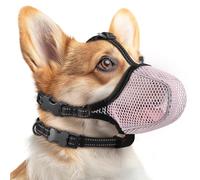 Dog Muzzle,Mesh Soft Muzzle for Small Medium Large Sized Dogs, Breathable Reflective Adjustable Puppy Muzzles with Collar for Scavenging Grooming Biting Chewing,Allows Panting and Drinking(Pink M)