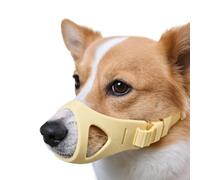 Dog Muzzle, Silicone Dog Muzzle, Adjustable Neck Muzzle Dogs, Breathable Dog Mouth Guard for Biting Chewing Grooming, Allow Panting Drinking, Suitable for Small Dogs, Light Yellow