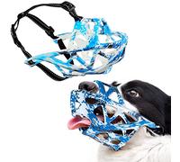 Dog Muzzle Soft Rubber Basket Breathable Muzzles Adjustable Straps for Small Medium Large Dogs Allow Drink Water Panting Anti-Biting Prevent Chewing Barking Fighting Pet Mouth Cover (XL,Blue White)