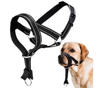Dog Muzzle with Adjustable Head Halter - Reflective Training Harness, Neoprene Padding & Anti-Pull Function for Safe Walks (Black, M)