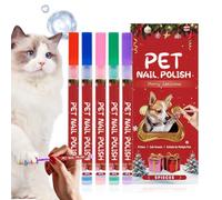 Dog Nail Polish Pens,5-Piece Professional Christmas - Christmas Cat Friendly Nail Dye - for Small Medium Large Breed Daily Travel Holiday Birthday Party Photoshoot Events