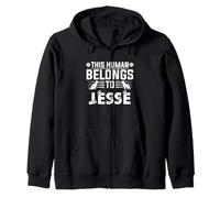 Dog Name Jesse Personalised Gift This Human Belongs To a Zip Hoodie