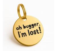Dog Name Tag Personalised Dog Collar Tag for Pets UK, Gold Brass Round ID Disc for Dogs and Cats, 20mm 25mm 30mm, Deep Engraved, UK Legal, The Stately Hound (Large)