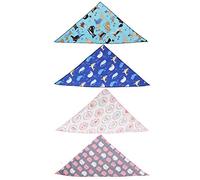 Dog Neck Scarf Cotton Triangular Bib, 4Pcs Washable, Blue and Pink Patterns, 72.5x49cm - Soft Breathable, Stylish Pet Clothing, Gift for Dogs (L)