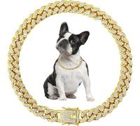 Dog Necklace, Gold Puppy Collar,Dog Chain Collars, Cuban Link Chain for Dogs Jewelry Diamond Metal Bling Choke 13mm Wide Pet for Small Medium Large Dogs Cats (8inch)