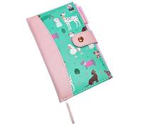 Dog Notebook with Pen - Slim Ruled Journal with 96 Sheets 192 Pages, Ribbon Bookmark, Button Fastener & Pen Loop - Cute Casebound Dog Design in Teal or Pink - 15.4 x 9.6cm Notebook (Pink Spine)