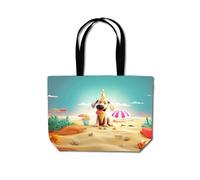 Dog On A Beach Holiday Beach Shopper Tote Bag Warren Reed - Designer Yellow One Size